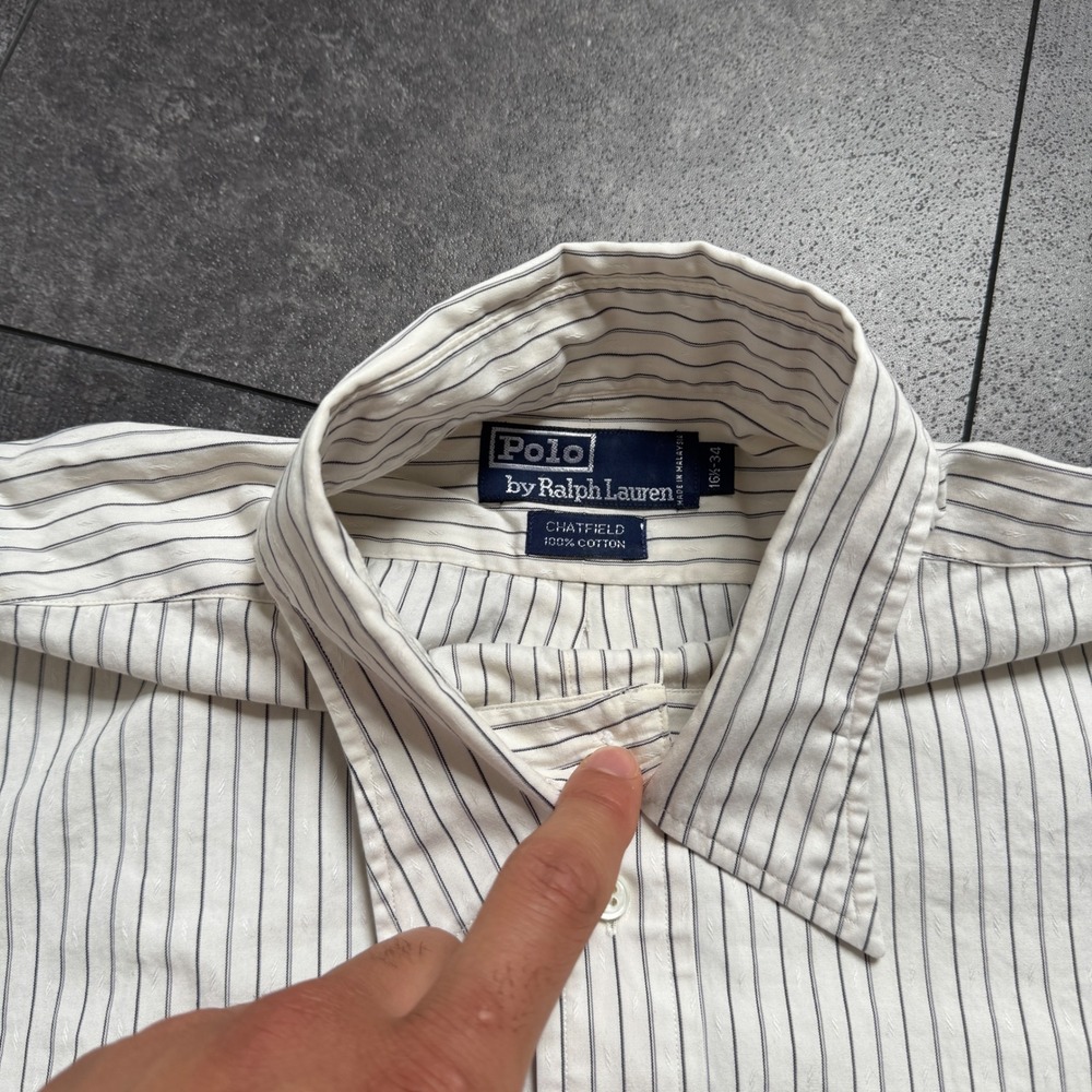 Polo Ralph Lauren Chatfield Mens 16.5 34 White Blue Pinstripe Dobby Shirt L - Picture 3 of 6